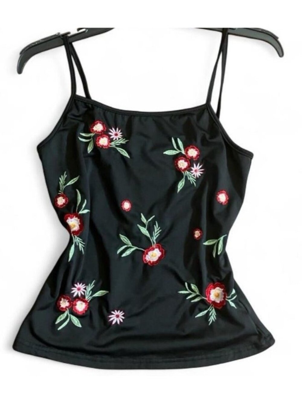 Emery Rose Black Floral Embroidered Cami Tank Top Size Small